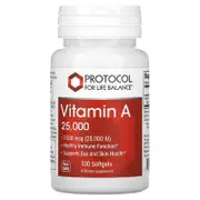 Protocol for Life Balance, Vitamin A, 7,500 mcg (25,000 IU), 100 Softgels