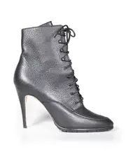 Black Leather Lace Up Pointed Boots