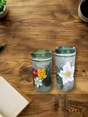 NWOT Mexican Made Hand Painted Frosted Glass Floral Design Set of 2 Shot Glasses