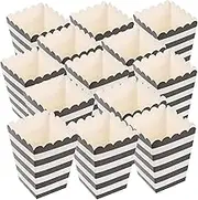 CONGARTENO 24pcs Paper Popcorn Containers Black White Popcorn Buckets Party Snack Boxes