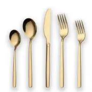 20 Piece Titanium Gold Plated Stainless Steel Flatware Set, 20 Pieces Golden ...