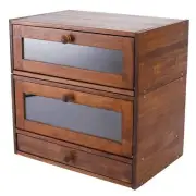 Bamboo Bread Box for Kitchen Countertop Stackable 2 Tier Bread Storage Contai...