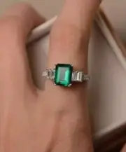 2.21 Ct Octagon Cut Natural Emerald Diamond Engagement Ring14K solid white gold