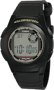 [Casio] Men's Round Face Dual Time Digital Watch, Clear Dial, Black Band