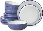 Christian Siriano Laro 12-Piece Stoneware Dinnerware Set, Plates and Bowls Set,