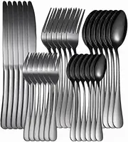 Flatware Sets Black Tableware Set Stainless Steel Cutlery Set Gold Fork Spoons Knives Set Western Gold Cutlery Dinnerware Set Stainless Steel(Black)