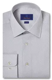 David Donahue Trim Fit Medallion Print Pima Cotton Twill Dress Shirt in Pearl at Nordstrom, Size 17 - 34