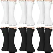 Bencailor 6 Pairs Tabi Split Toe Socks Ruffle Frilly Tabi Socks Elastic Cotton Sandal Socks for Men Women