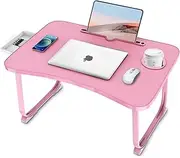 Fayquaze Portable Foldable Laptop Bed Table with Storage Drawer and Cup Holder, Laptop Desk Stand Tray for Eating, Reading and Working
