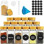 Spice Jars, 24PCS Spice Jars with Labels 4oz Empty Square Spice Bottles Containers, Condiment Pot - Shaker Lids and Airtight Metal Caps Mark Pen/Silicone Collapsible Funnel Included