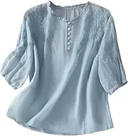 [Generic] Tops for Women White Cotton Linen Peasant Blouses Summer Short Sleeve Bohemian Shirts Clothing Dressy Casual Work Tops Boho Tops for Women