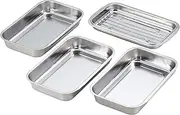 Yoshikawa SJ1076 Stainless Steel Interlocking Bat (with Lid and Line) 4-Piece Set, for Preparing Frying and Cooking, Stackable for Compact Storage, Gift Wrapping Specifications