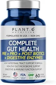 4-in-1 Prebiotic Probiotic & Postbiotic for Women & Men, Complete Gut & Digestive Support Supplement, Pre Post Probiotics & Digestive Enzymes 60 Veggie caps Capsules