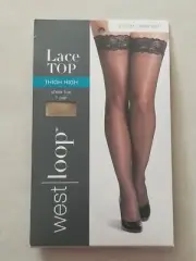 West Loop Lace Top Sheer Toe Thigh Highs Size S/M Beige Mist