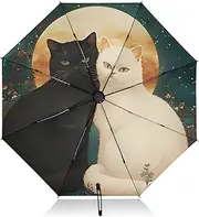 [PDZRMY] UV Protection Travel Umbrella White Black Moon Compact for Rain and Sun - Auto Open and Close UPF 50+ Windproof Portable 46” Sun Umbrella for Women and Men