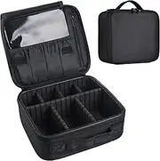 Travel Makeup Bag, Makeup Organizer Bag, Travel Train Case Portable Cosmetic Artist Storage Bag with Adjustable Baffle for Cosmetics Makeup Brushes Toiletry Jewelry Digital Accessories (Black)