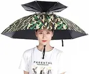 2 pcs Double-Layer Umbrella Hat, Head-Mounted Fishing Umbrella, Breathable, Hands Free, for Fishing/Camping/Gardening/Golf/Outdoor- C Camouflage||77cm