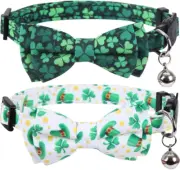 2 Pack St.Patrick'S Day Cat Collar with Cute Bow Tie and Bell Breakaway Adjustab