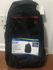 Rolling backpack with wheels handle black, Wheeled carry on luggage Protege 22"