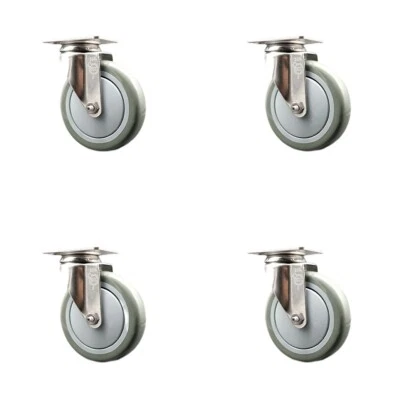 5 Inch 316SS Gray Polyurethane Wheel Swivel Top Plate Caster Set Service Caster