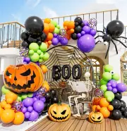 Halloween Balloons Garland Arch Kit 126Pcs DIY Party with Black Orange Purple