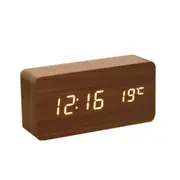 LED Digital Sound/Voice Activated 15cm Wooden Alarm Clock w/Temperature/Date