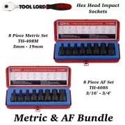 Genius Tools 8 Piece Metric & AF 1/2” Drv Hex Allen Key Impact Socket Set Combo