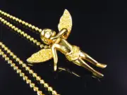 Real Canary Diamond Angel Charm Pendant Set Chain Solid .925 Silver .30Ct 1.25"