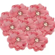 3.15 Inch Rhinestone Chiffon Flower, 10 Pcs Fabric Appliques, Red Pink