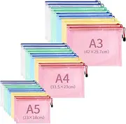 Mesh Zipper Pouch Document Bag(5 Colors 30 Pack), A3 A4 A5 Size Waterproof Pencil Pouch, Storage Bags for Office Supplies, Home Organize and Business Travel, Plastic Zipper Pouches for Paper Storage