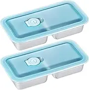 Stainless Steel Double Compartment Snack Containers, Grab and Go Snack Containers Reusable, Dishwash Stainless Steel Container with Lids, for Dips Takeout Travel and Outdoor Camping (2*Double Grid)