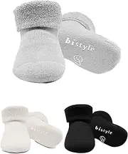 [bistyle] Organic Cotton Stopper Socks Toddler Baby ABS Non-Slip Thick Socks 3 Pairs Winter Warm Kids Non-Slip Socks Boys Girls Thermal Newborn Socks