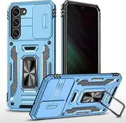 Slide Camera Cover for Samsung Galaxy S23 Plus,Kickstand with Built-in 360° Rotate Magnetic Ring Stand Shockproof Protective Armor Cover,Sky Blue