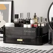 Bingobang Makeup Organiser Storage Drawers, Stackable Skincare Cosmetic Organizer Acrylic Large, Tidy for Lipstick, Nail Care, Perfume, Jewelery, Brush, Vanity Desk, Dresser, Bedroom, Bathroom (Black)