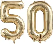 40 Inch Light Gold 50 Number Balloons White Gold Giant 50 Foil Mylar Helium Large Digital Balloon Champagne Gold Birthday Numbers Jumbo Balloons 50th Anniversary Events Party Decorations Supplies