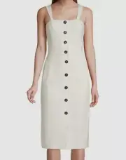 $350 Donna Karan Women's White Sleeveless Button-Front Sheath Dress Size 8