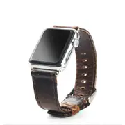 For Apple Watch Series 3,38-mm Case,Genuine Leather Oil Wax Strap,Dark Brown