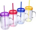 Plastic Mason Jars Handles Lids and Straws 20 Oz Double Insulated Tumbler