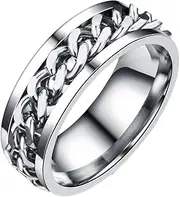[SOIMISS] Chain Ring Chain and Lock Necklace Band Rings Mens Jewelry Rings Simple Finger Ring Womens Necklaces Man Necklace Hip Hop Rings Men and Women Stainless Steel Titanium Steel Ring