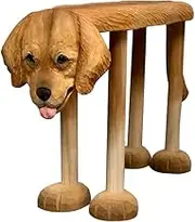 Xofuru Solid Wood Hand Carved Golden Retriever Stool Large Shoe Bench Entryway Ottoman Makeup Stool Living Room Decor Pet Dog Lover Gift