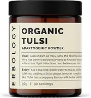 Erbology Organic Tulsi Powder 90g - 90 Servings - Holy Basil - Calm and Mood - Sustainably Sourced Straight from Farm in India - Small Batch - Vegan - GMO-Free