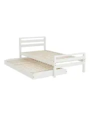 [Artiss] Bed Frame Single Size 2-in-1 Trundle Wooden in White