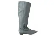 Valentino Blue Leather Elastic Flats Pull On Knee High Boots Shoes