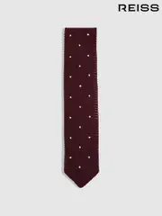 Reiss Burgundy Punto Spot Silk Knitted Pin-Dot Tie (E96681) | $155