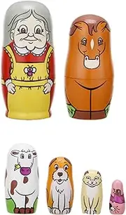 6pcs Doll Stacking Woodsy Decor Decoration Wood Nesting Wooden