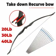 20/30/40lb 57" Archery Takedown Recurve Bow 12x Arrows Set Hunting Target RH/LH