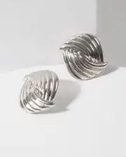 Silver Lined Overlap Clip On Earrings