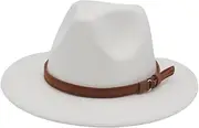 [Generic] Women Classic Brown Belt Fedora Hats Jazz Felt Hat Unisex Men Vintage Church Flat Wide Brim Dress Hat 6 58-60cm, 6, One Size, 6, One Size