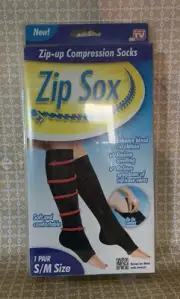 New Sealed Zip Sox Zip Up Compression Socks S/M Black Open Toe Pair
