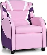 MAT EXPERT Kids Recliner Sofa, Gaming Chair w/Footrest, Arms & Side Pocket Storage, Adjustable Leather Kids Couch Lazy Boy Armchair Reading Chair, Toddler Lounge Chair for Boys Girls Age 3+ (Pink)